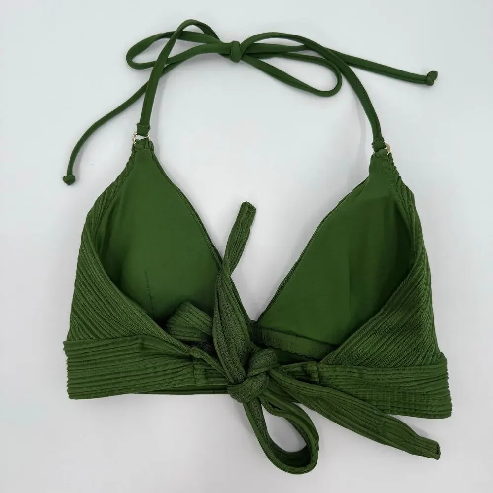 Robin Piccone Bikini Top Size Large NEW Green Lily Halter Swim Tie Back NWOT